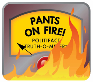 the Politifact Pants on Fire Truth-o-Meter indicator
